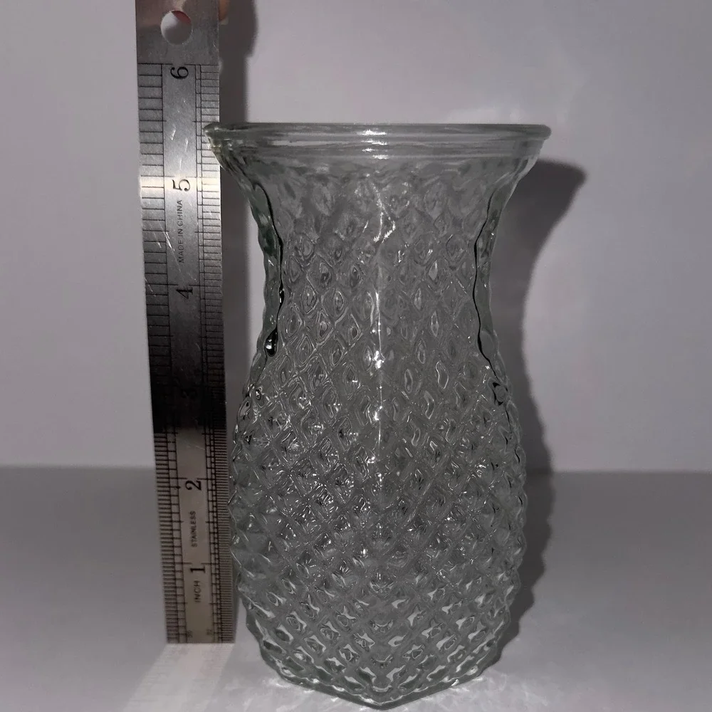 Vintage Hoosier Glass 4071 Clear Diamond Point Textured Vase 6 Inch Hexagon Base